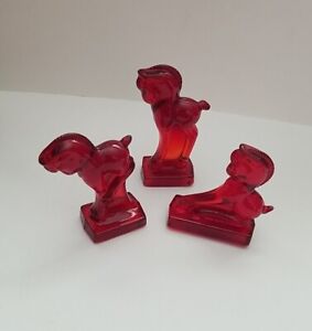 Dalzel Heisey Museum HCA Matched Set 3 Colts HORSES RUBY RED GLASS