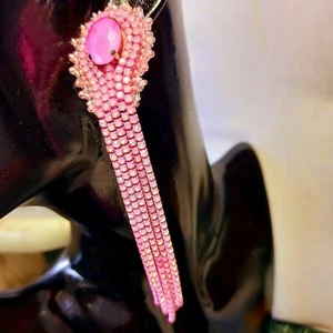 handmade shiny holiday long earrings pink splendid 4.4inch 11 cm - Picture 1 of 4