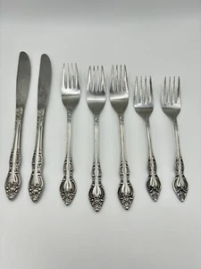Rogers Dream Rose Lot 7 Forks & Knives Stainless Flatware Rose Bud Replacement - Picture 1 of 12