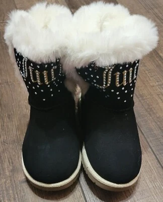 Juicy Couture Niñas Botines Zapatos Talla 11 M Lazo y Brillo Acento Negro Foto 1 de 4