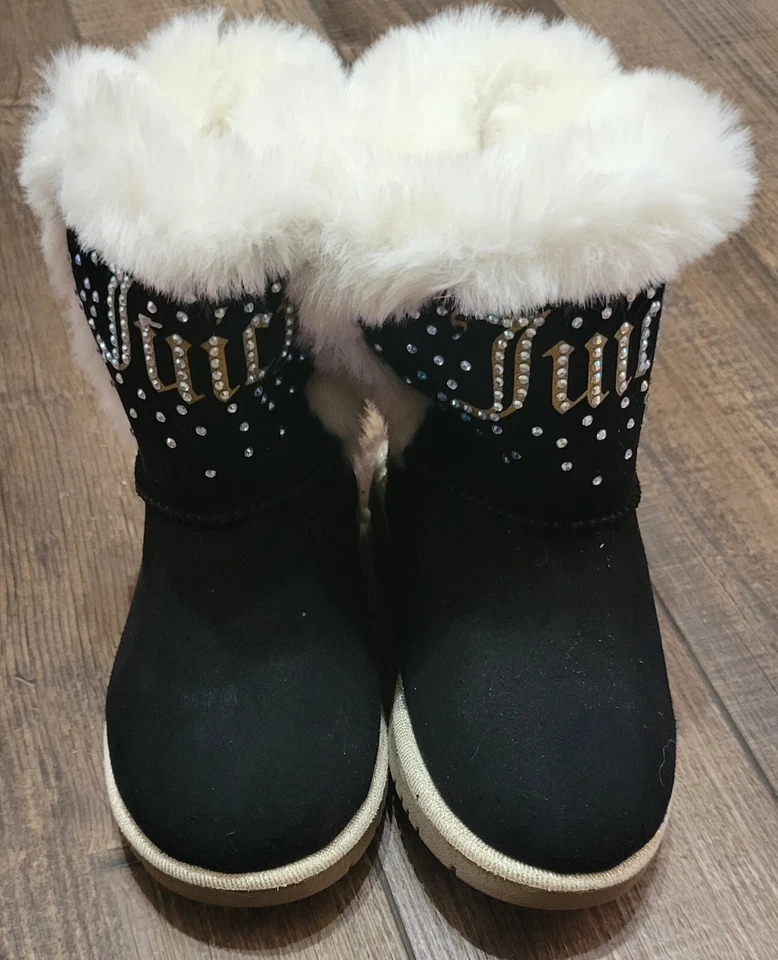 Juicy Couture Niñas Botines Zapatos Talla 11 M Lazo y Brillo Acento Negro Foto 1 de 4