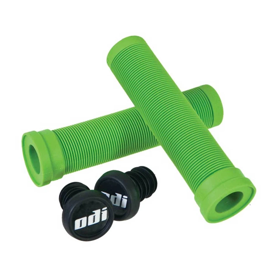 ODI SOFT FLANGELESS LONGNECK GRIPS SOFTIES BMX BIKE & SCOOTER 143mm  GREEN NEW - Image 1 of 1