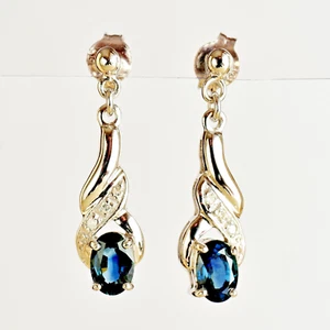 Natural Sapphire and Genuine Diamond Earrings in 9K White Gold Gift Boxed NEW - Picture 1 of 7