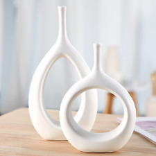 ホワイトセラミック花瓶2個セット中空花瓶装飾用モダン装飾