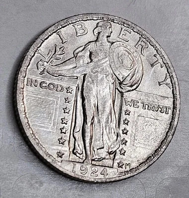 1924 P Standing Liberty Silver Quarter AU About Uncirculated Almost BU MS - Image 1 of 4