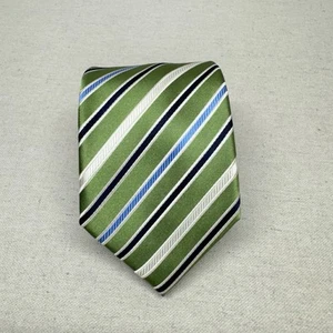 Countess Mara Green Blue Black Regimental Striped Repp Silk Tie - Picture 1 of 5