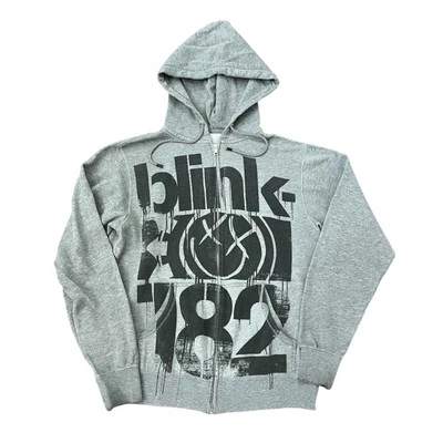 Sudadera con Capucha Vintage Blink-182 Pequeña Gris Smiley Tom Delonge Barker Pop Punk Cremallera Completa Foto 1 de 4