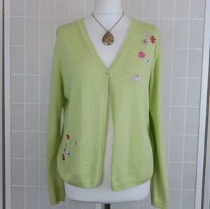 St Michael Cardigan UK 16 Green Floral Tapework Ramie Blend Knitted Vintage 90s - Picture 1 of 11