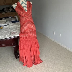 JOVANI deep V SILK prom pageant formal HI LO CORAL Pink dress w/ train 6 - Picture 1 of 12