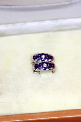Pendientes Fabergé Diamante 0.17ct Oro Blanco 18k Esmalte Azul Lmtd. 71/300 piezas con caja Foto 1 de 4