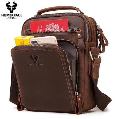 BRANDED Men Genuine Leather Shoulder Bag Cross Large Capacity Messenger Tote Travel UK