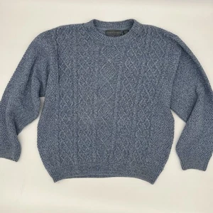 Oscar de la Renta Blue Cable Knit Sweater XL Cotton Blend Pullover Jumper Men - Picture 1 of 11