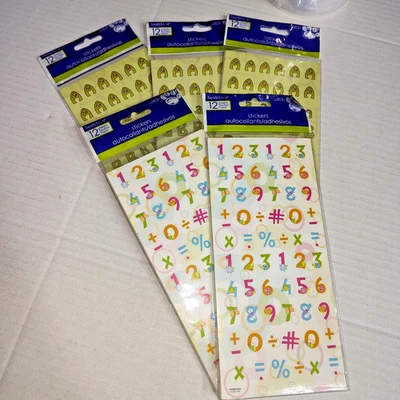 Lot of 5 SandyLion Stickers Alphabet Numbers Math Symbols 12 Sheets Each - Image 1 of 4