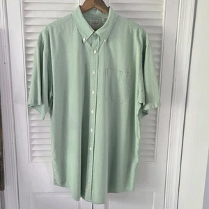 Vintage L.L.Bean Men’s Short Sleeve Seersucker Shirt Green White Stripe L Reg - Picture 1 of 6