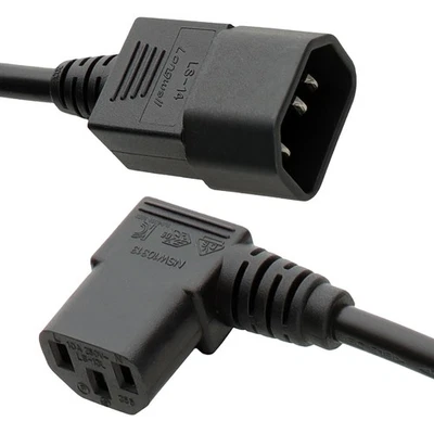 IEC Right Angle (L) Power Extension C14 to C13 Cable 0.25m/0.5m/1m/2m Black - Image 1 of 4