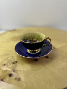 Signed D. Jones Aynsley Cobalt Blue & Gold Fruit Bone China Tea Cup & Saucer - Picture 1 of 9