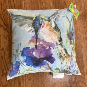 Hummingbird Purple Flowers Indoor Outdoor Pillow 18x18 Seam To Seam Climaweave - Picture 1 of 6