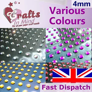 195 x 4mm Round Diamante Rhinestone Gems Self Adhesive 4 Greeting Cards, Wedding - Imagen 1 de 11