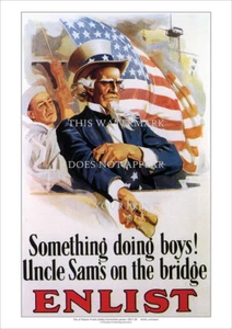 Póster de 42 x 29 cm del Tío Sam's On The Bridge A3 - Reclutamiento de la Primera Guerra Mundial - Imagen 1 de 3