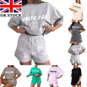 2 Piece Black Foxs Womens Boutique T-Shirt Shorts Set Sweatshirt Sweatpants Hot - Picture 1 of 13
