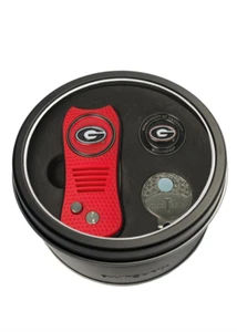 Georgia Bulldog Switchblade Divot Tool + Cap Clip + Ball Marker Dose Geschenkset - Bild 1 von 3