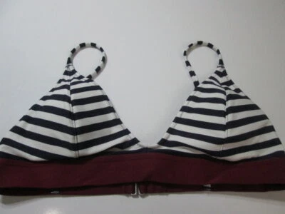 Old Navy 女式 M 码比基尼上衣白色/海军蓝胸罩内衬条纹泳装 — 第 1/4 张图片