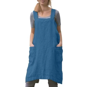 Women Apron with 2 Pockets Cotton Linen Kitchen Baking Cooking Chef Cross Bac... - Picture 1 of 7