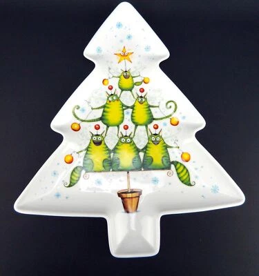 Clare Mackie Royal Worcester Platter Serving Tray Kitty Cats Christmas Tree 2005 - Image 1 of 4