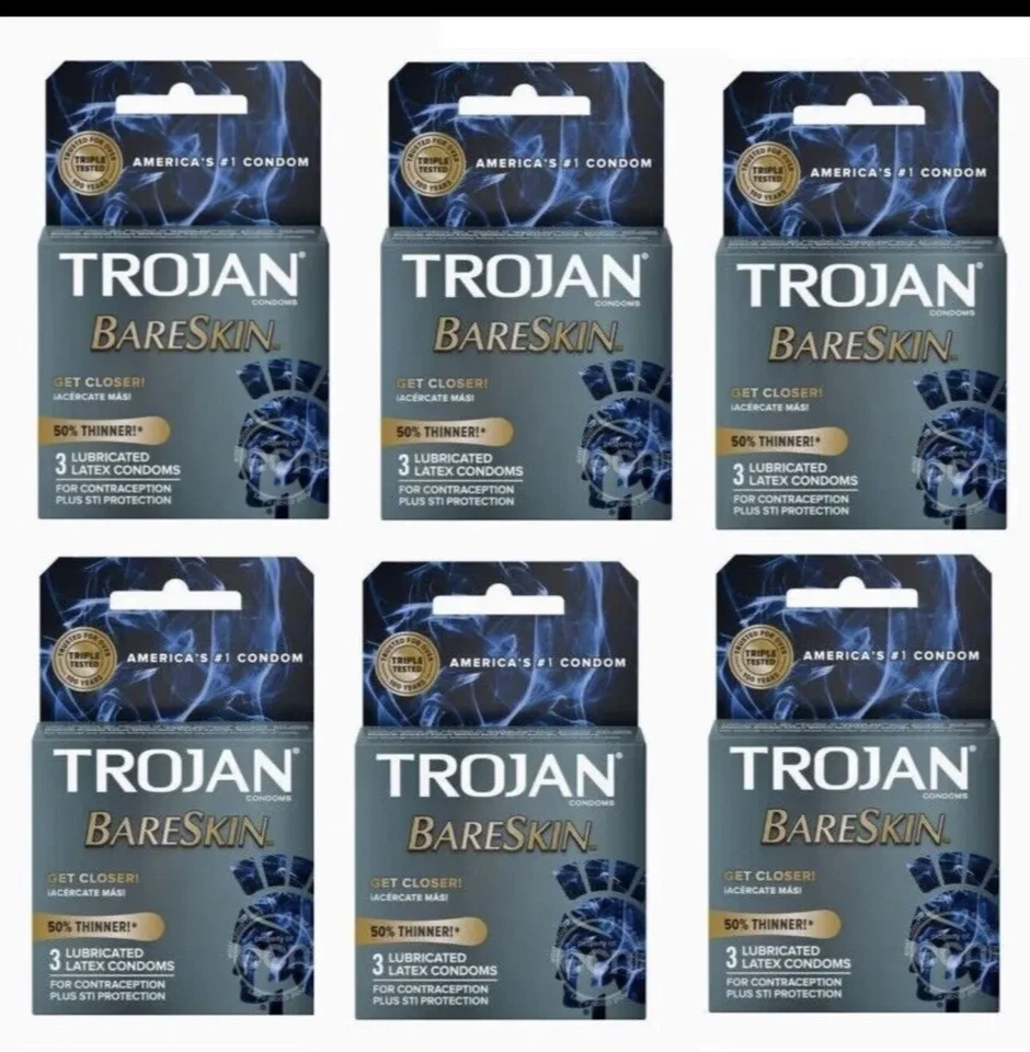 6 x preservativos de látex lubrificados BARESKIN Trojan 3 cada (18 no total) validade 27/07 - Imagem 1 de 1
