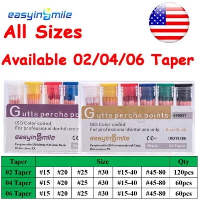 60/120Pcs Dental Endodontic Gutta Percha Points Endo 02/04/06 15-80 EASYINSMILE - Image 1 of 4