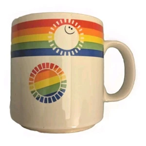 Russ Berrie & Co. Pride Rainbow Happy Smiley Sun Cutout Kaffeebecher Tasse 70er 80er - Bild 1 von 12