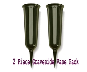 2pc - 10 inch Plastic Cemetery Vase with Non-Detachable Ground Spike - US SHIP - Picture 1 of 2