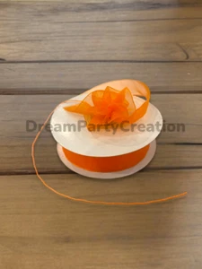 7/8" (ORANGE) Plain Organza PULL RUFFLED BOW Ribbon 25 Yds - Picture 1 of 1