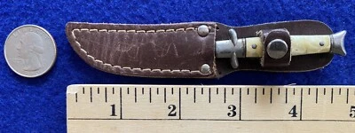 Miniature Imperial Fishtail Fixed Blade Knife  4 Inch OAL & Leather Sheath: Used - Image 1 of 4