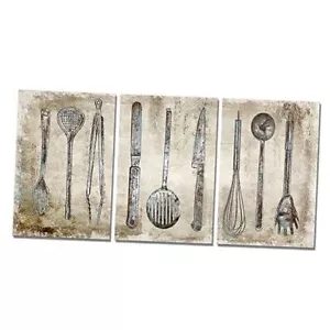 Vintage Kitchenware Canvas Art Prints, Rustic Kitchen Wall Decor 16"x24"x3pcs - Picture 1 of 7