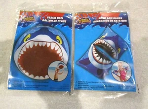 Shark with Teeth 20" Inflatable Beach Ball and Shark Inflatable Arm Floats-New! - Picture 1 of 1