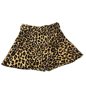 Zara Leopard Mini Skort Small Satin Belted Casual Flounce Hem Brown Black - Picture 1 of 8