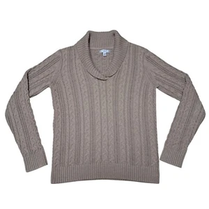 Croft & Barrow Cable Knit Cotton Sweater Womens M Beige Pullover Fisherman Heavy - Picture 1 of 7