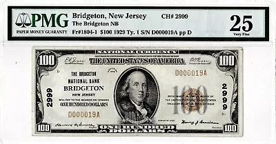 $100 1929 T1 BRIDGETON National BRIDGETON New Jersey NJ Mega Rare! "5 on Census" - Image 1 of 2