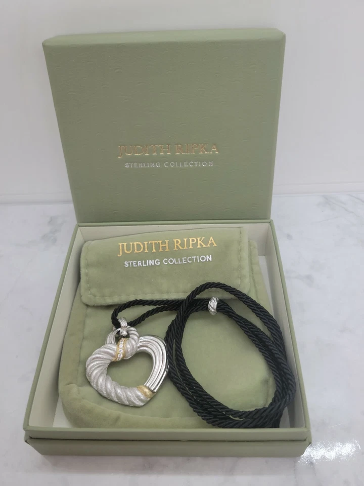 Judith Ripka 纯银 14K 包钻石心形增强器带可调节 36 英寸线 — 第 1/4 张图片