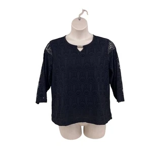 Elegante top de encaje Cathy Daniels para mujer talla XL forrado negro manga 3/4 cuello redondo - Imagen 1 de 12