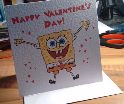 Handmade Spongebob Squarepants Valentine's Day Card! Home made! SENT TRACKED - Image 1 of 4