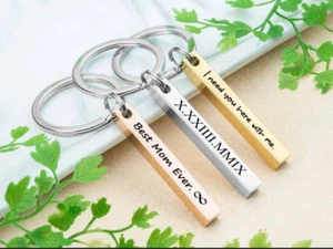 Personalisierter Schlüsselanhänger personalisiert Bar Keychain, Gravur 4-seitig, Name, Datum, Stahl - Bild 1 von 12