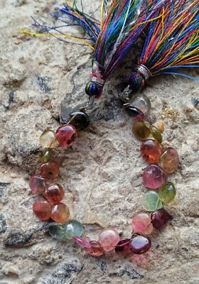 20 Ct Natural Watermelon Bi Color Tourmaline Heart Shape 4 inch Beads Gemstone - Image 1 of 4