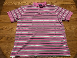 Ralph Lauren Polo Golf Shirt Mens XL Pink Stripped Mens Shirt 100% Pima Cotton - Picture 1 of 12
