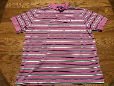 Camisa polo de golf Ralph Lauren para hombre XL rosa a rayas para hombre 100 % algodón Pima Foto 1 de 4