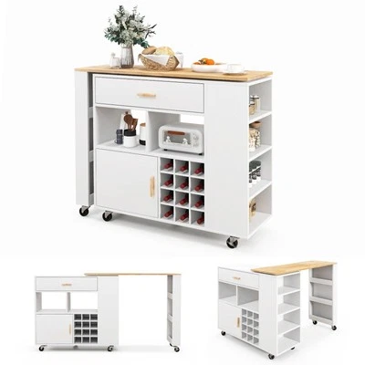 2-in-1 Kitchen Island Bar Table Combo Storage Trolley Rolling Cupboard Wine Rack - Image 1 of 4