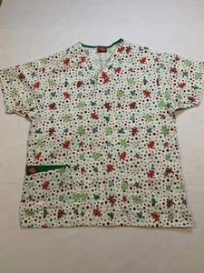 Dickies Christmas Tree Polka Dot Women's Scrub Top Size Small 100% Cotton - Picture 1 of 9