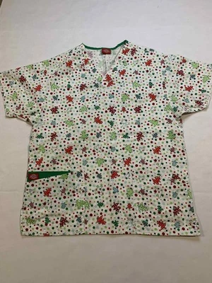 Dickies Christmas Tree Polka Dot Women's Scrub Top Size Small 100% Cotton - Image 1 of 4