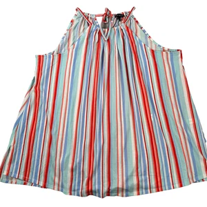 Lane Bryant Halter Tank Top Women's 26/28 Stripes Blue Red Pink Tie Back Tunic - Picture 1 of 8
